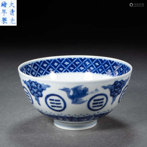 BLUE AND WHITE PORCELAIN BOWL, QING DYNASTY, CHINA