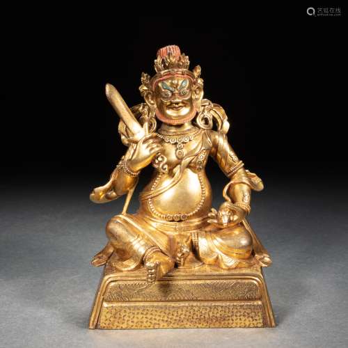 GILT BRONZE STATUE OF THE WEALTH GOD FROM TIBETAN, QING DYNA...