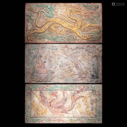 CHINESE POTTERY DRAGON AND PHOENIX TILE,  TANG DYNASTY