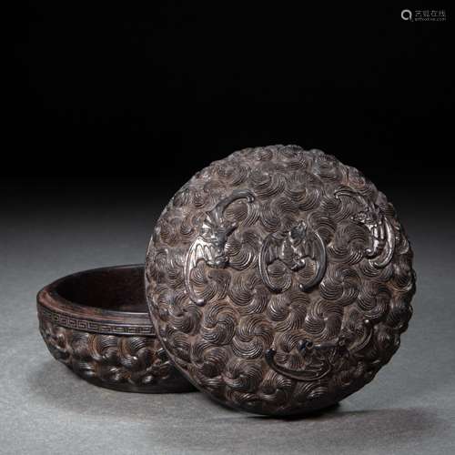 CHINA RED SANDALWOOD DRAGON PATTERN POWDER BOX, QING DYNASTY