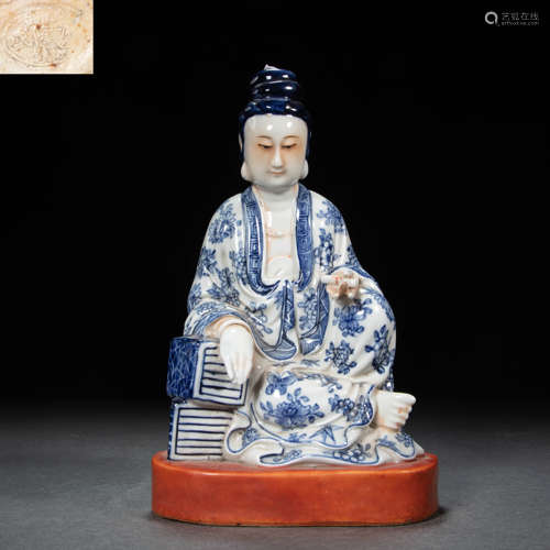 BLUE AND WHITE PORCELAIN STATUE OF GUANYIN , QING DYNASTY, C...