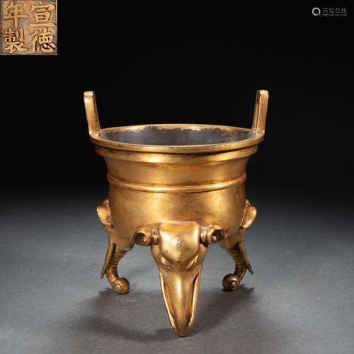 GILT BRONZE INCENSE BURNER, MING DYNASTY, CHINA