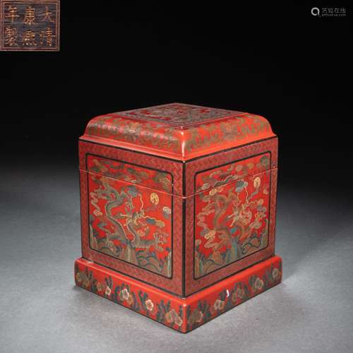 CHINESE LACQUERWARE WITH GILD DRAGON SEAL BOX, QING DYNASTY