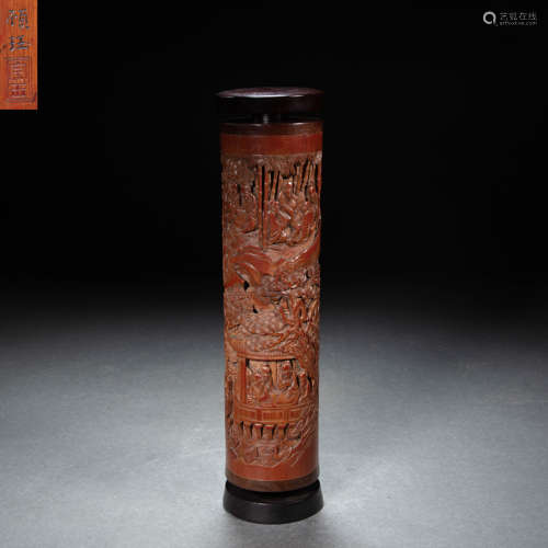 CHINESE BAMBOO CARVING INCENSE TUBE, QING DYNASTY