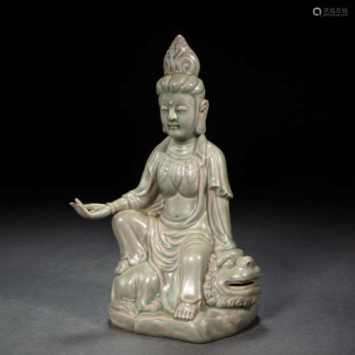 YUE WARE MANJUSRI BODHISATTVA STATUE, TANG DYNASTY, CHINA