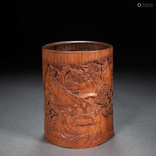 CHINESE BAMBOO SCULPTURE PEN HOLDER, QING DYNASTY