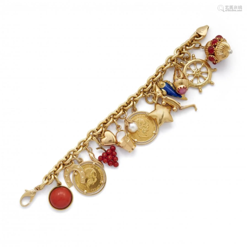 yellow gold and gem-set charm bracelet