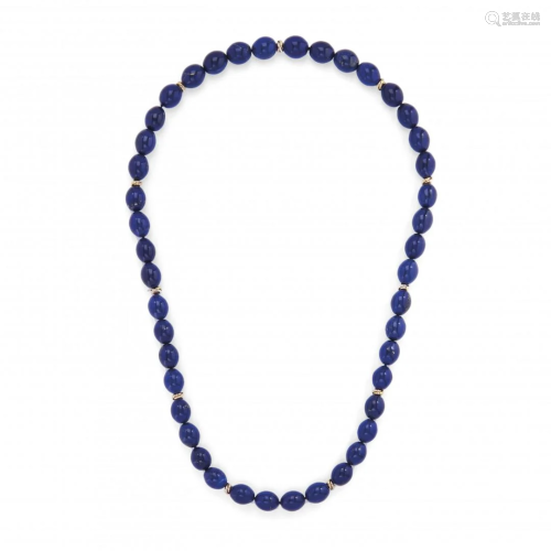 long lapis lazuli and gold necklace