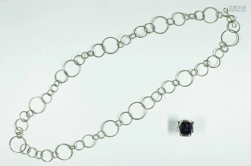 silver and amethyst ring and chain
