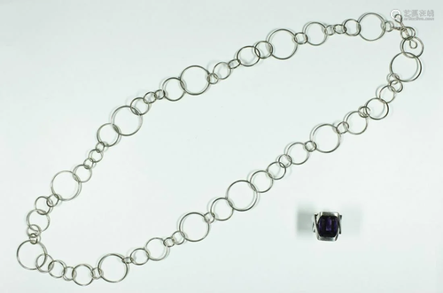 silver and amethyst ring and chain