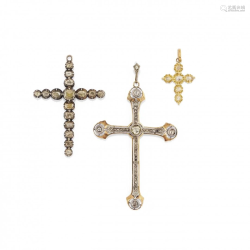 three antique diamond cross pendants