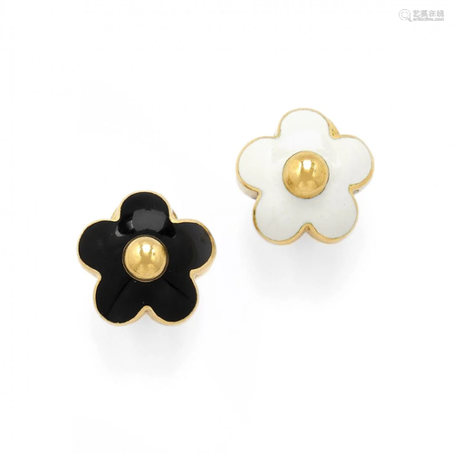 pair of gold and enamel ear clips