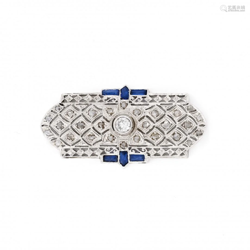 diamond and blue sapphire brooch