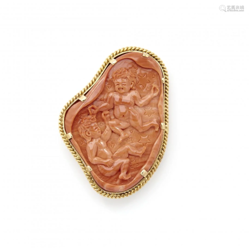 yellow gold and coral brooch
