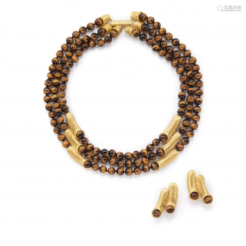 yellow gold and tiger's eye demi-parure