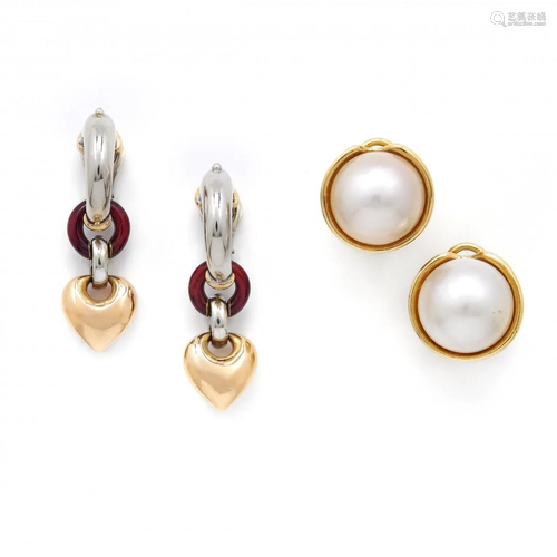 two pairs of gold, enamel and gem-set earrings