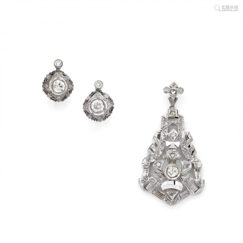 pair of diamond earrings and pendant