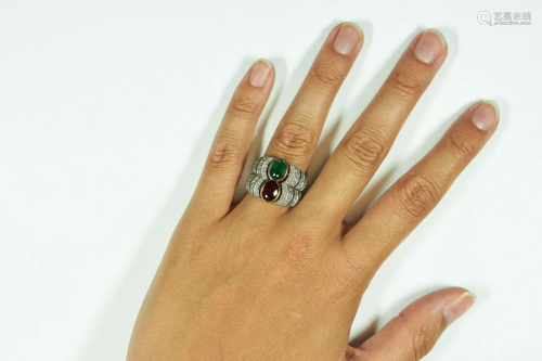 ruby, emerald and diamond ring