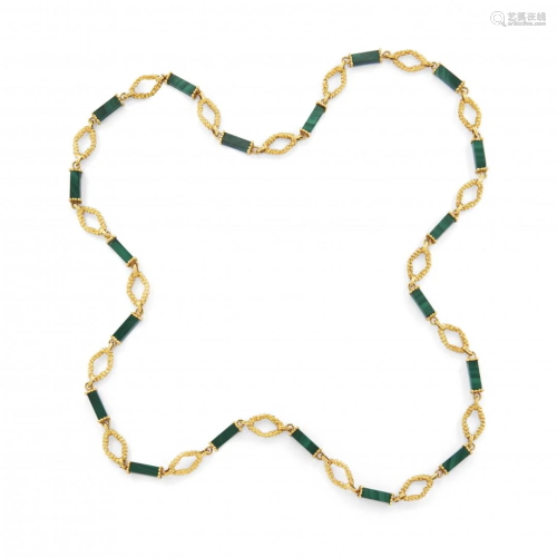 long gold and malachite necklace