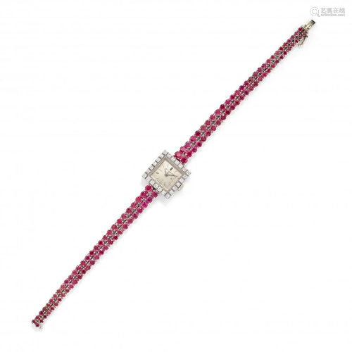 lady's ruby and diamond wristwatch, baume & mercier