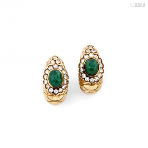 pair of diamond and emerald ear clips, illario per