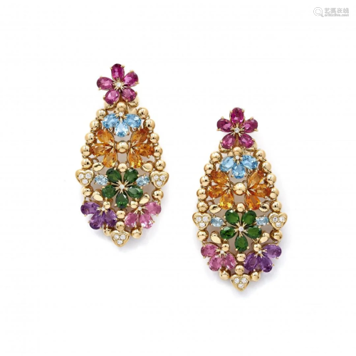 pair of pendent diamond and gem-set earrings, hafner