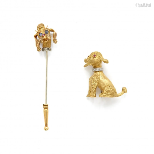 gold and gem-set brooch and pin