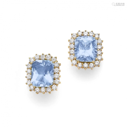 pair of aquamarine and diamond ear clips