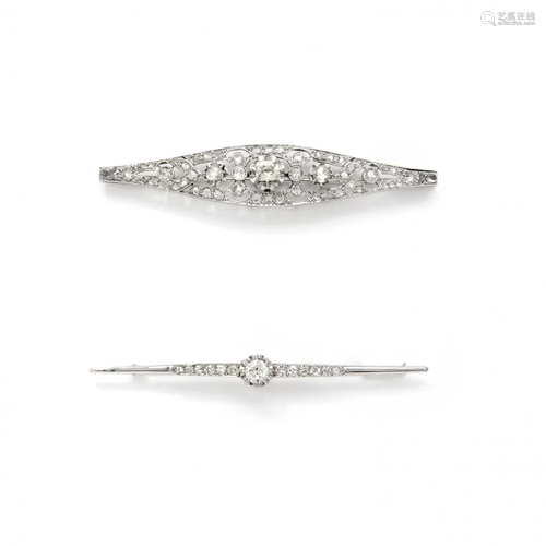 two diamond bar brooches