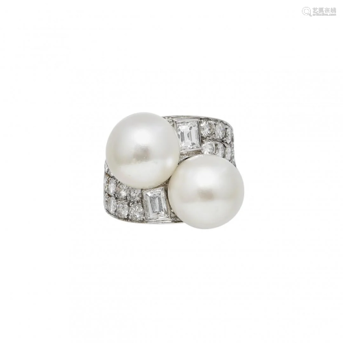 diamond and cultured pearl ring