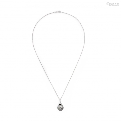 necklace with diamond and pearl pendant