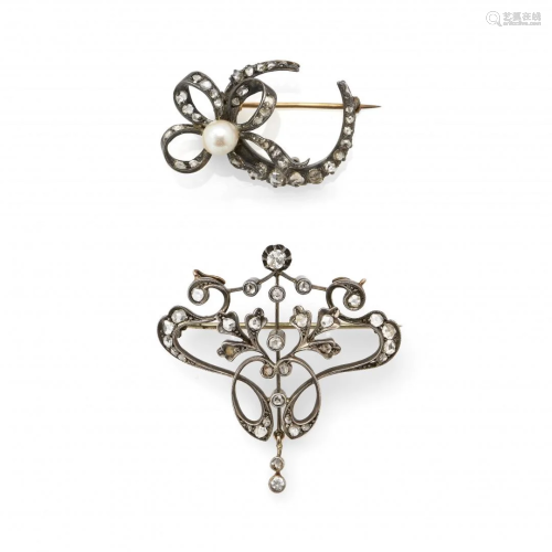 two antique diamond brooches