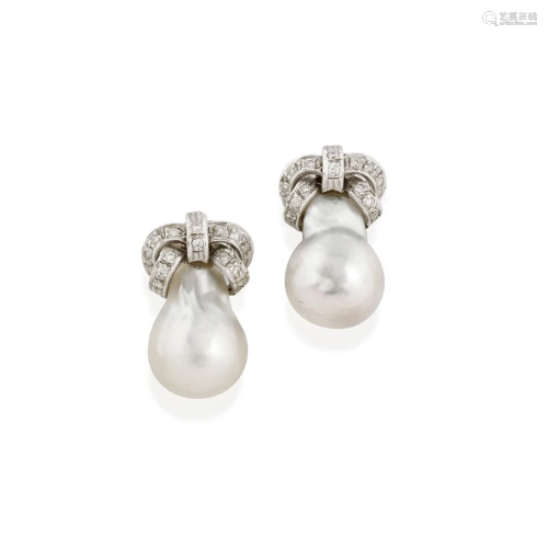 pair of diamond and pearl ear clips
