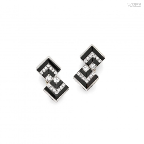 pair of diamond and onyx earrings