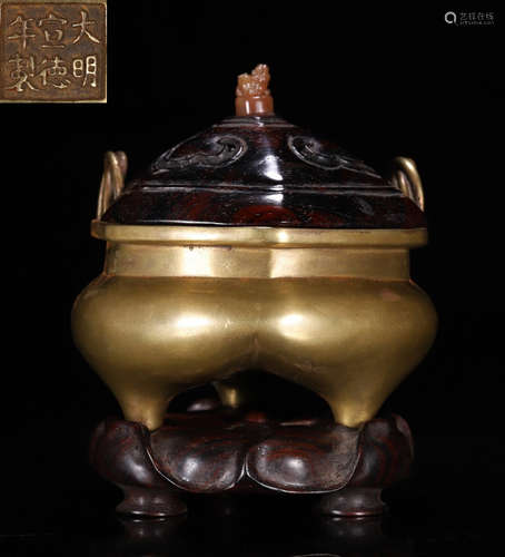 DAMINGXUANDENIANZHI MARK GILT BRONZE CENSER