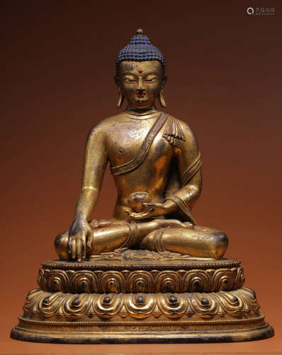 GILT BRONZE SAKYAMUNI BUDDHA STATUE