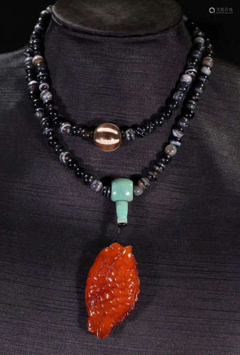 AGATE STRING NECKLACE WITH 108 BEADS