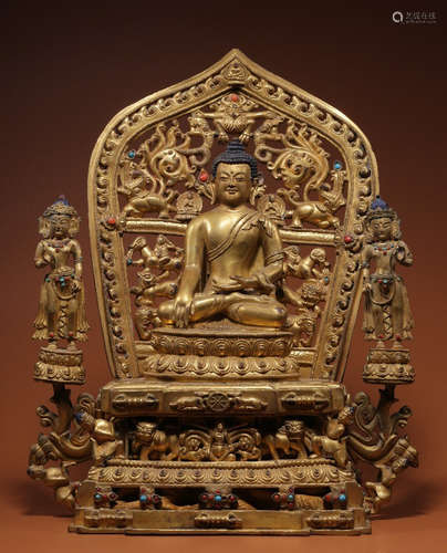 GILT BRONZE SAKYAMUNI BUDDHA STATUE