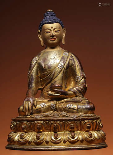 GILT BRONZE SAKYAMUNI BUDDHA STATUE