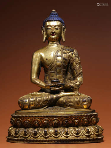 GILT BRONZE SAKYAMUNI BUDDHA STATUE