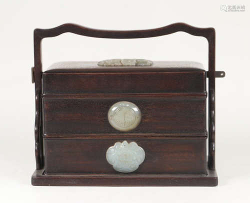 HUALI WOOD BOX EMBEDDED WITH HETIAN JADE