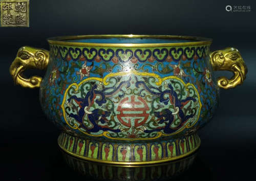 QIANLONGNIANZHI MARK CLOISONNE CENSER