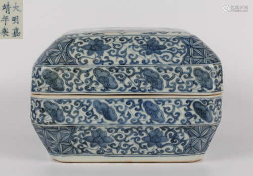 DAMINGJIAJINGNIANZHI MARK BLUE&WHITE GLAZE BOX