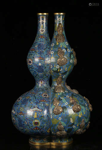 CLOISONNE GOURD VASE WITH FLOWER PATTERN