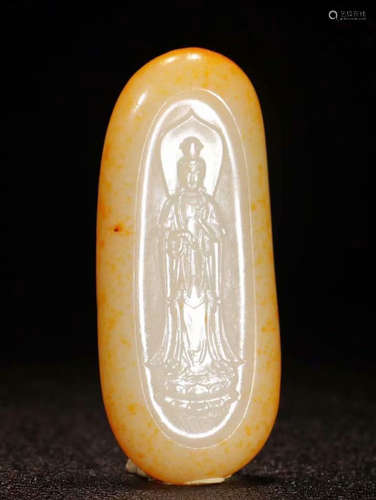 HETIAN JADE PENDANT CARVED WITH GUANYIN BUDDHA