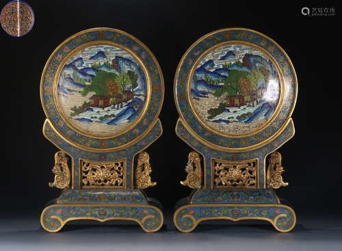 QIANLONGNIANZHI MARK CLOISONNE SCREEN PAIR