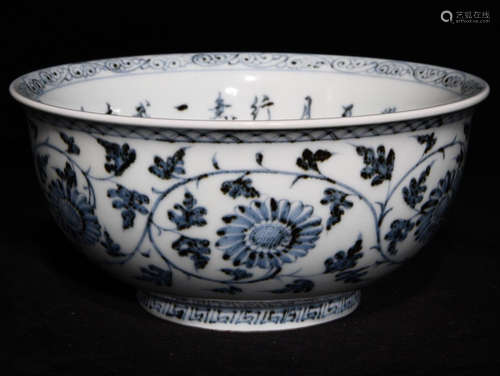 BLUE&WHITE GLAZE BOWL PAINTED WITH FLOWER