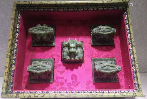 SET OF HETIAN GREEN JADE SEAL