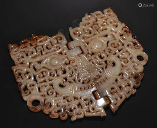 ANTIQUE JADE PENDANT HOLLOW CARVED WITH BEAST PATTERN