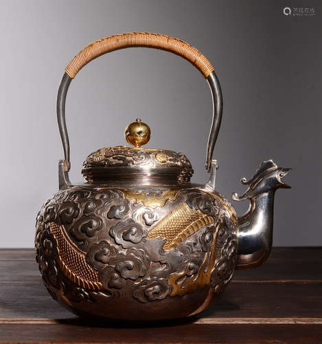 SILVER POT CARVED WITH DRAGON